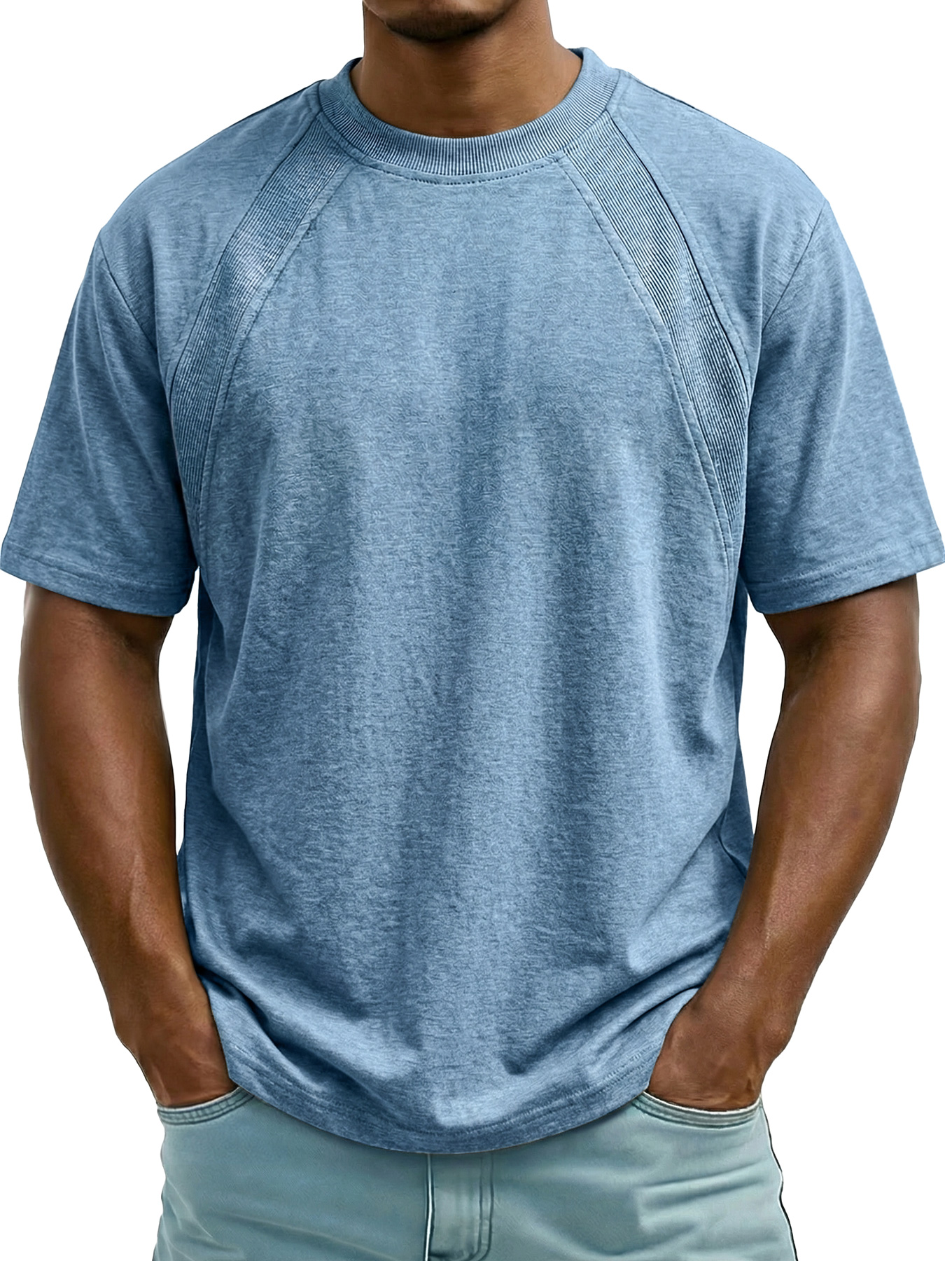 Men's Crew Neck Simple Raglan Design Casual Short Sleeve T-Shirt