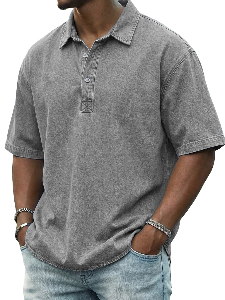 Men's Retro Distressed Collared Short-Sleeve Polo Shirt