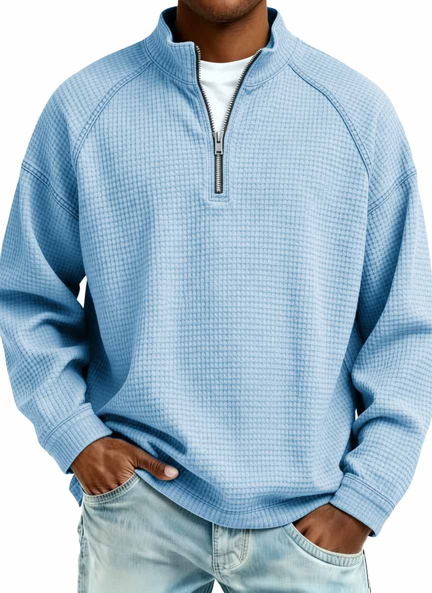 Men's Fashion Waffle Fabric Raglan Stand Collar Zipper Sweatshirt