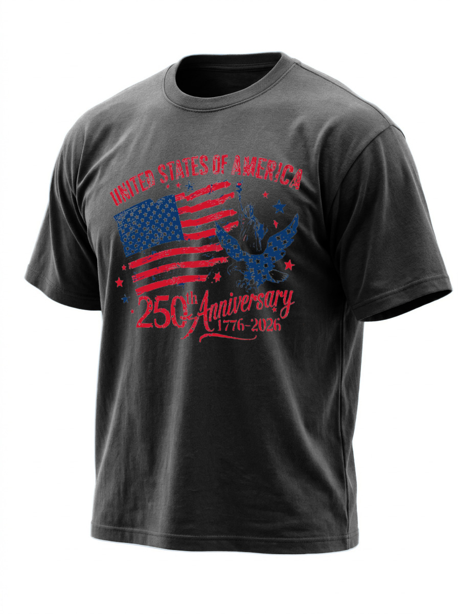 250th Anniversary Of American Independence Solid Color Round Neck Short Sleeve T-shirt