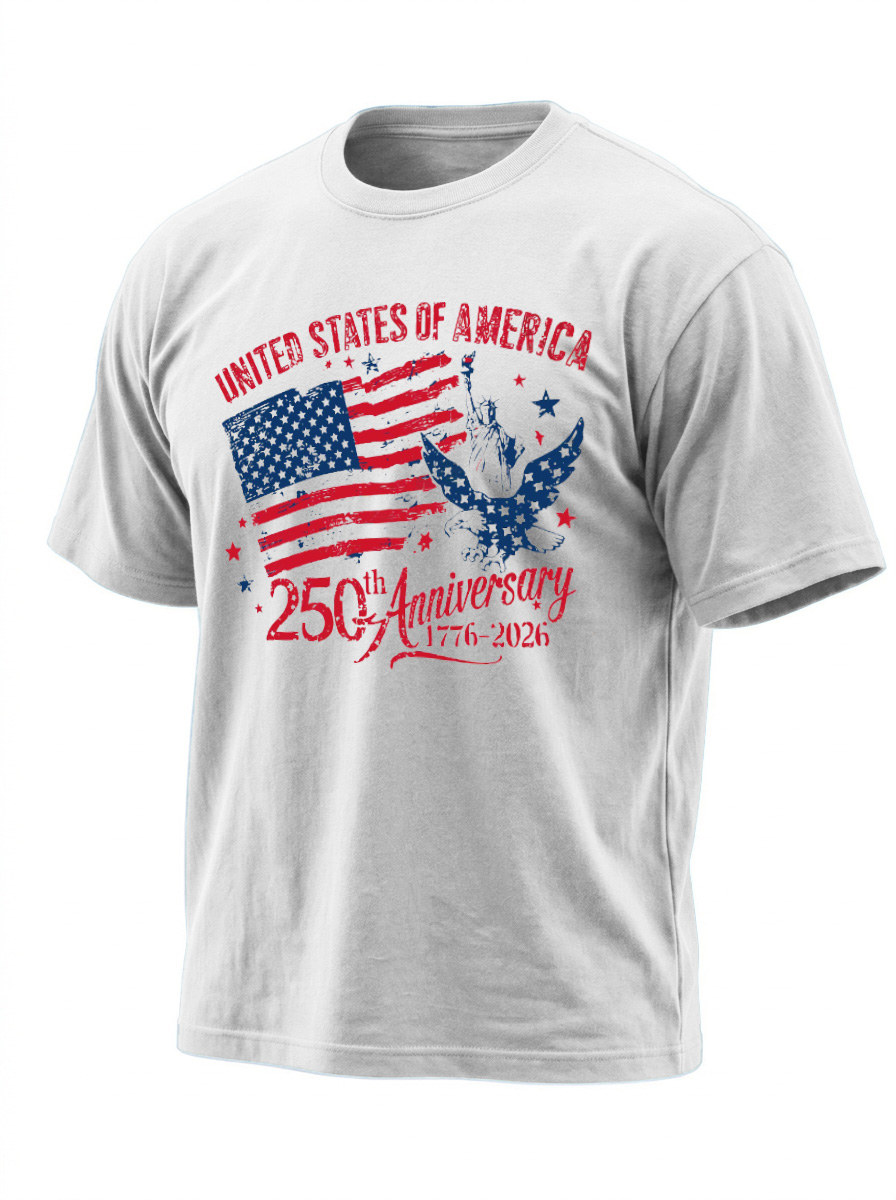 250th Anniversary Of American Independence Solid Color Round Neck Short Sleeve T-shirt