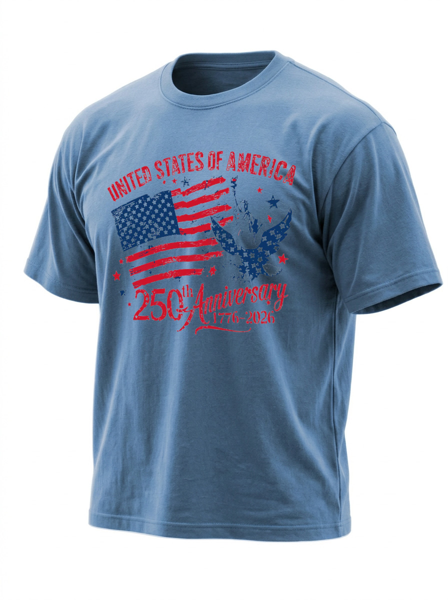 250th Anniversary Of American Independence Solid Color Round Neck Short Sleeve T-shirt
