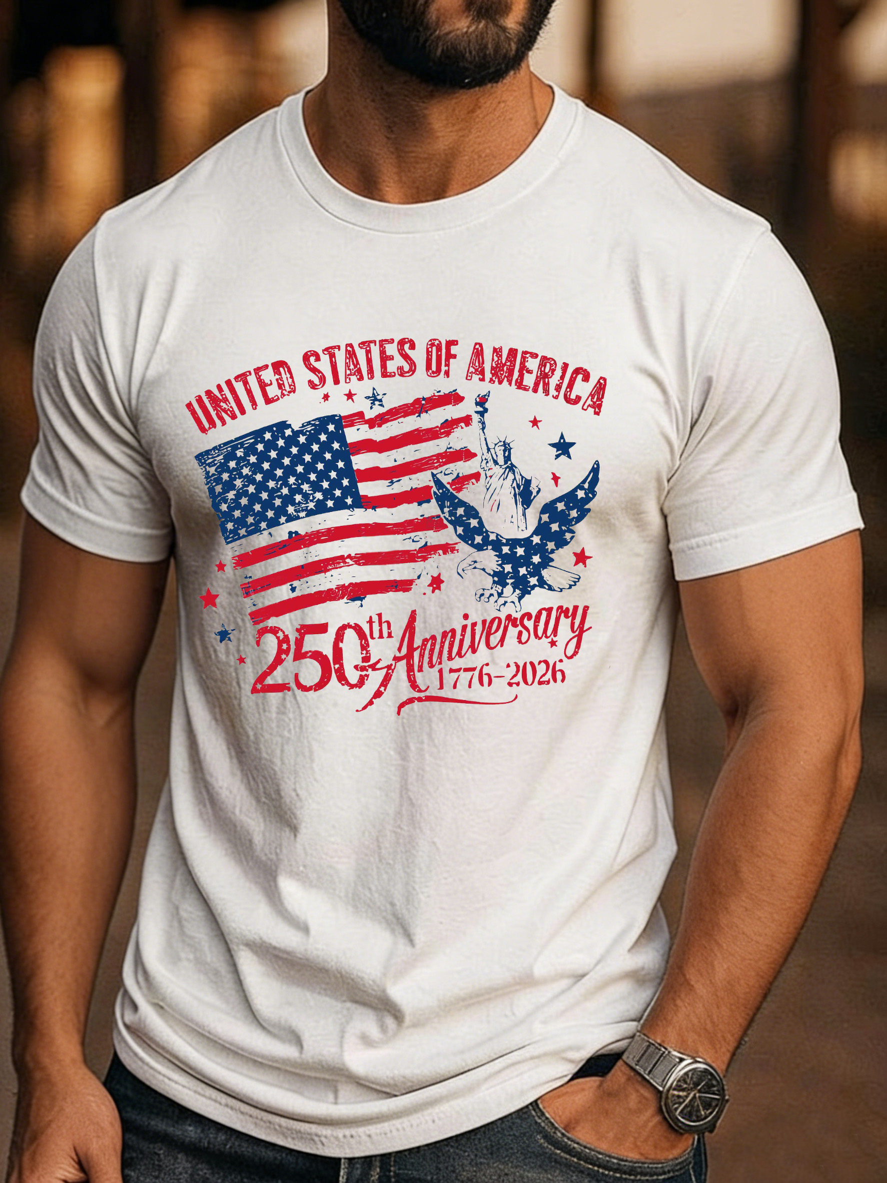 250th Anniversary Of American Independence Solid Color Round Neck Short Sleeve T-shirt