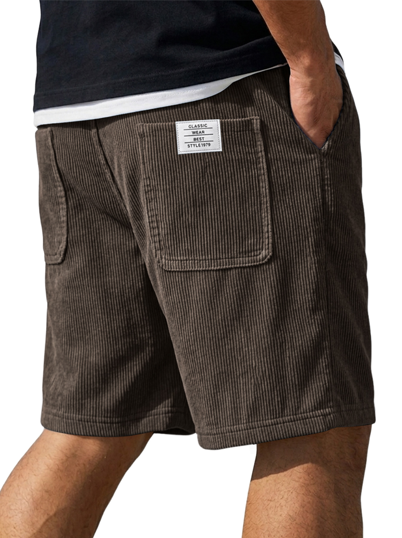 Men's Corduroy Embroidered Logo Casual Loose Shorts