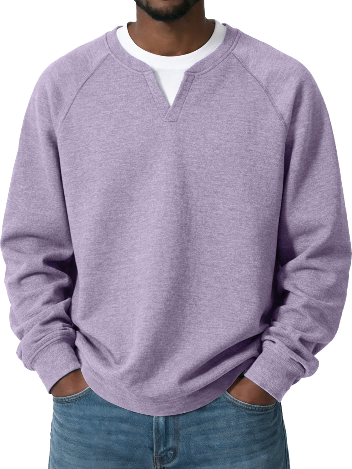 Men's Everyday Casual Comfortable Long-sleeved T-shirt With A Faux Two-piece Design And Raglan Sleeves