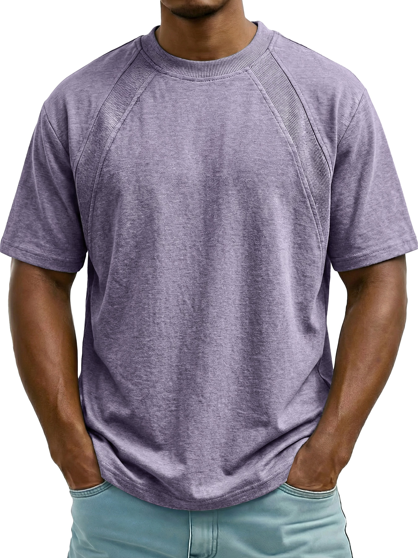 Men's Crew Neck Simple Raglan Design Casual Short Sleeve T-Shirt