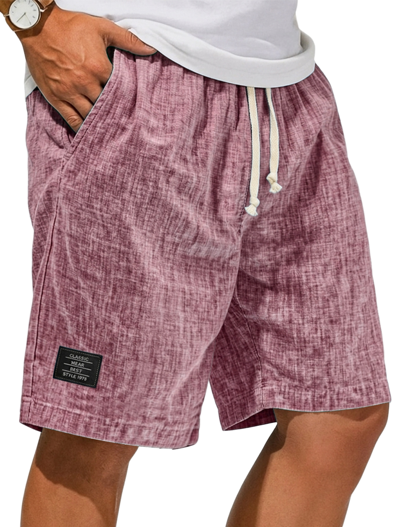 Men's Breathable Linen Casual Loose-Fit Shorts with Embroidered Logo
