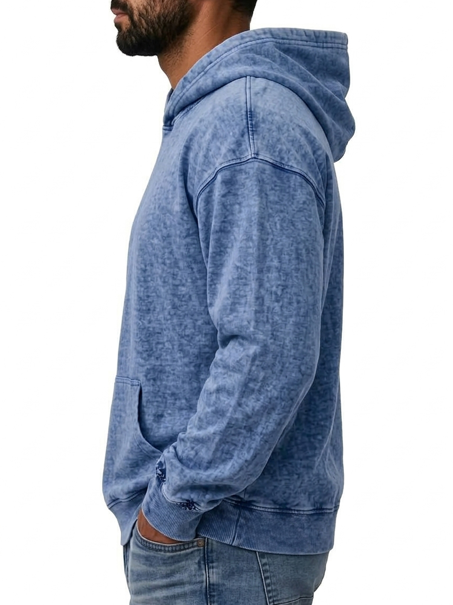 Men's Washed Cotton Hooded Sweatshirt with Pockets and Distressed Finish