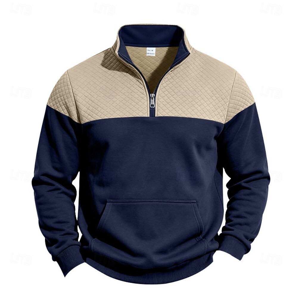 Men's Quarter Zip Jacquard Sweatshirt Pullover Hoodie 