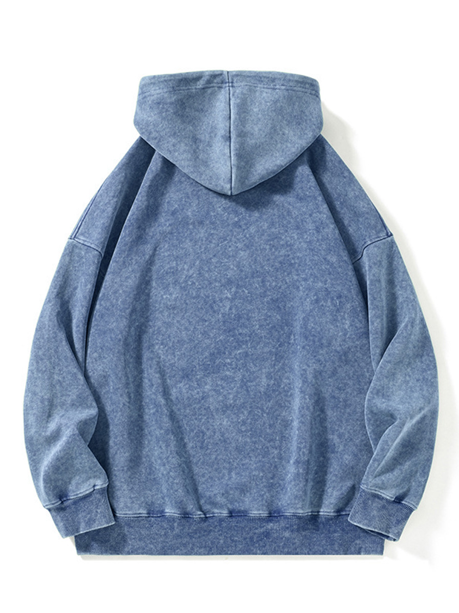 Men's Washed Cotton Hooded Sweatshirt with Pockets and Distressed Finish