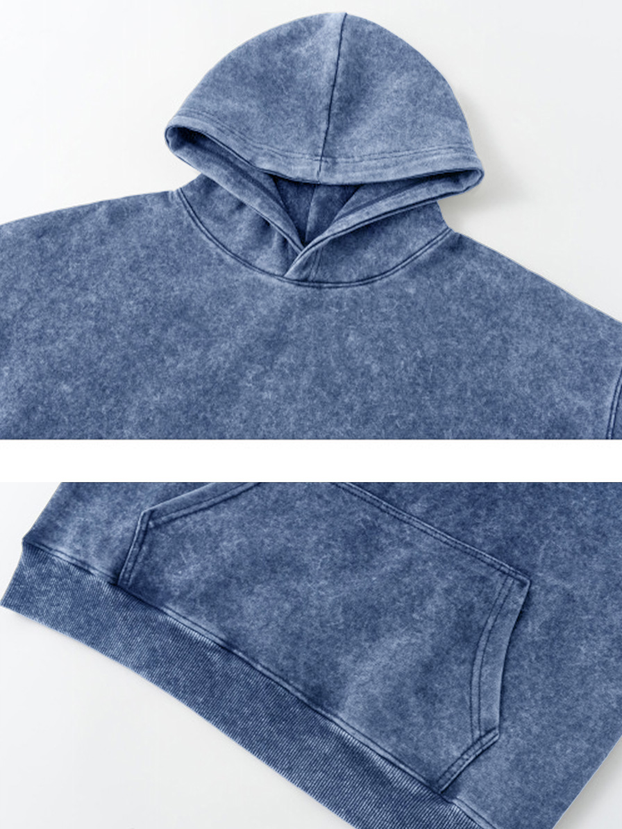 Men's Washed Cotton Hooded Sweatshirt with Pockets and Distressed Finish