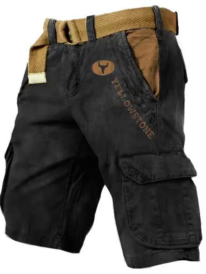 Men's outdoor casual work shorts, 100% cotton, multi-pocket, solid color hiking shorts.
