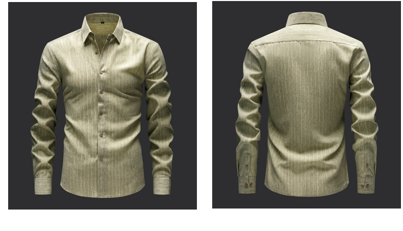 Men’s Linen Long-Sleeve Casual Shirt with Vintage Gold Pinstripes