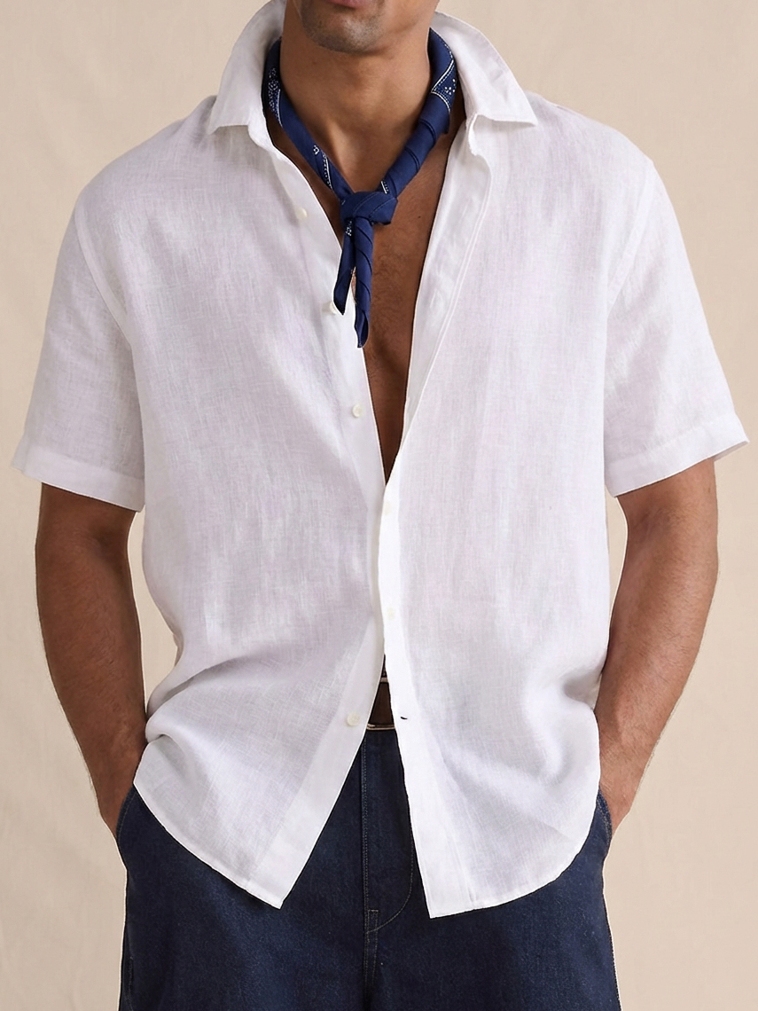 Men's Cotton Linen Breathable Short-Sleeve Shirt