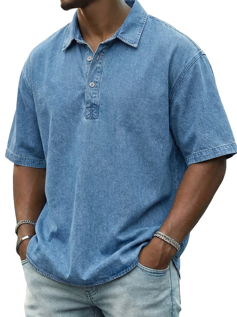 Men's Retro Distressed Collared Short-Sleeve Polo Shirt