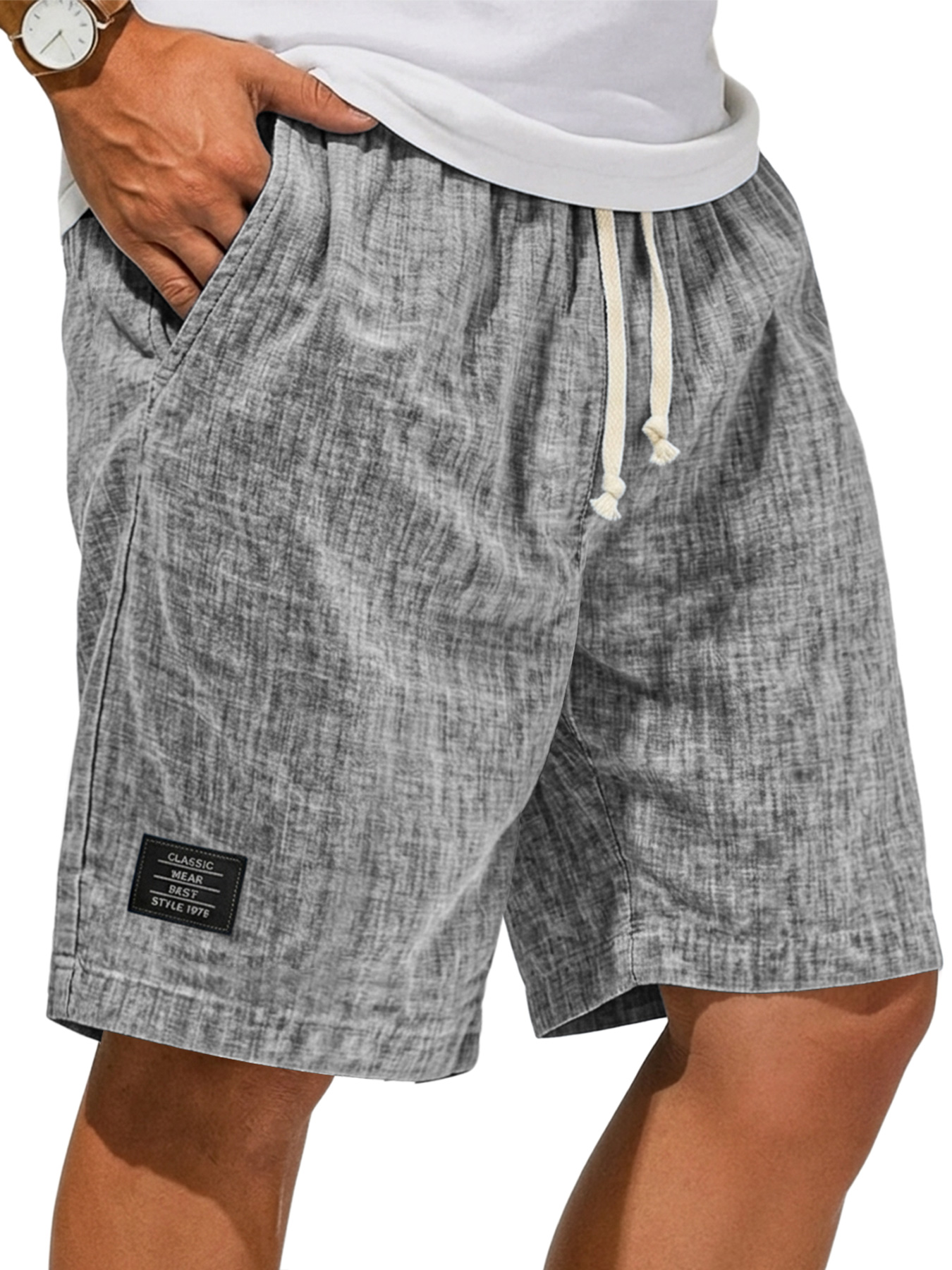 Men's Breathable Linen Casual Loose-Fit Shorts with Embroidered Logo