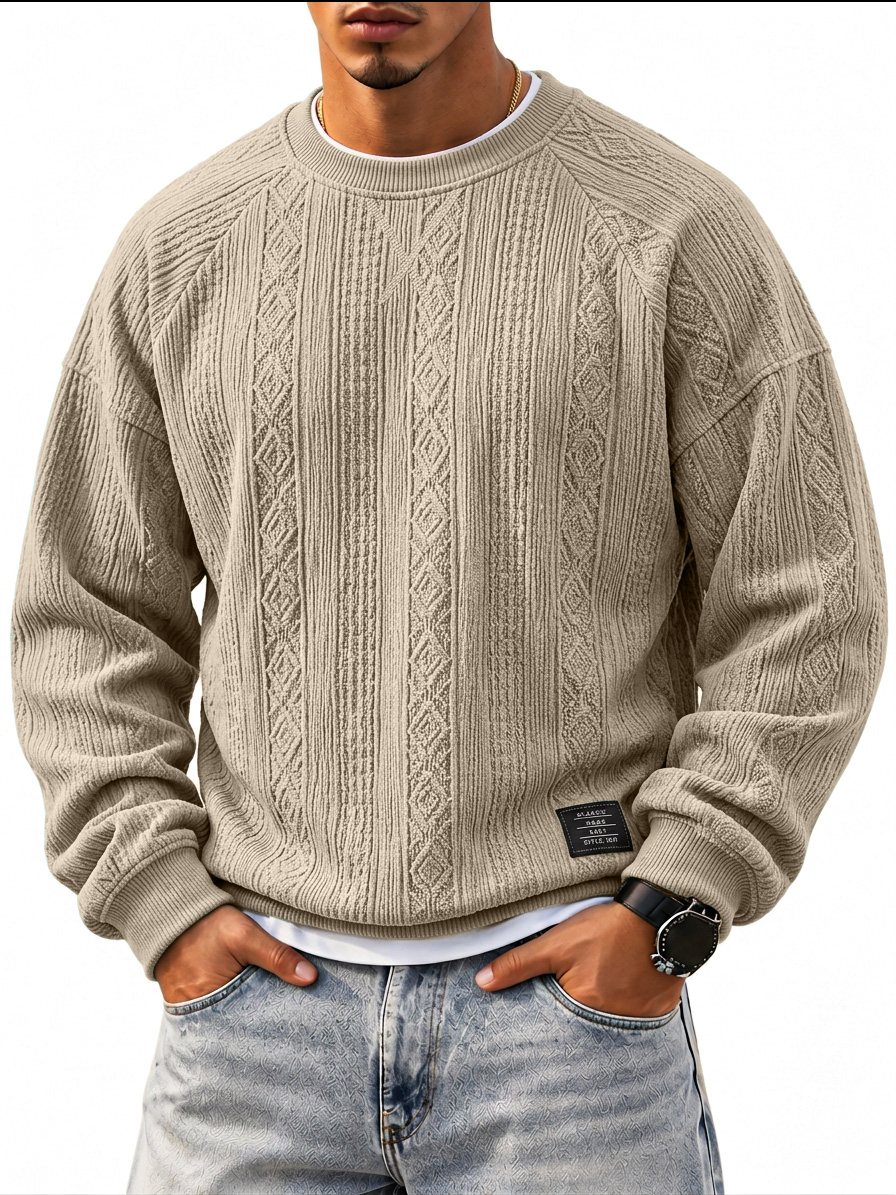 Men’s Comfortable Jacquard Crew-Neck Sweatshirt