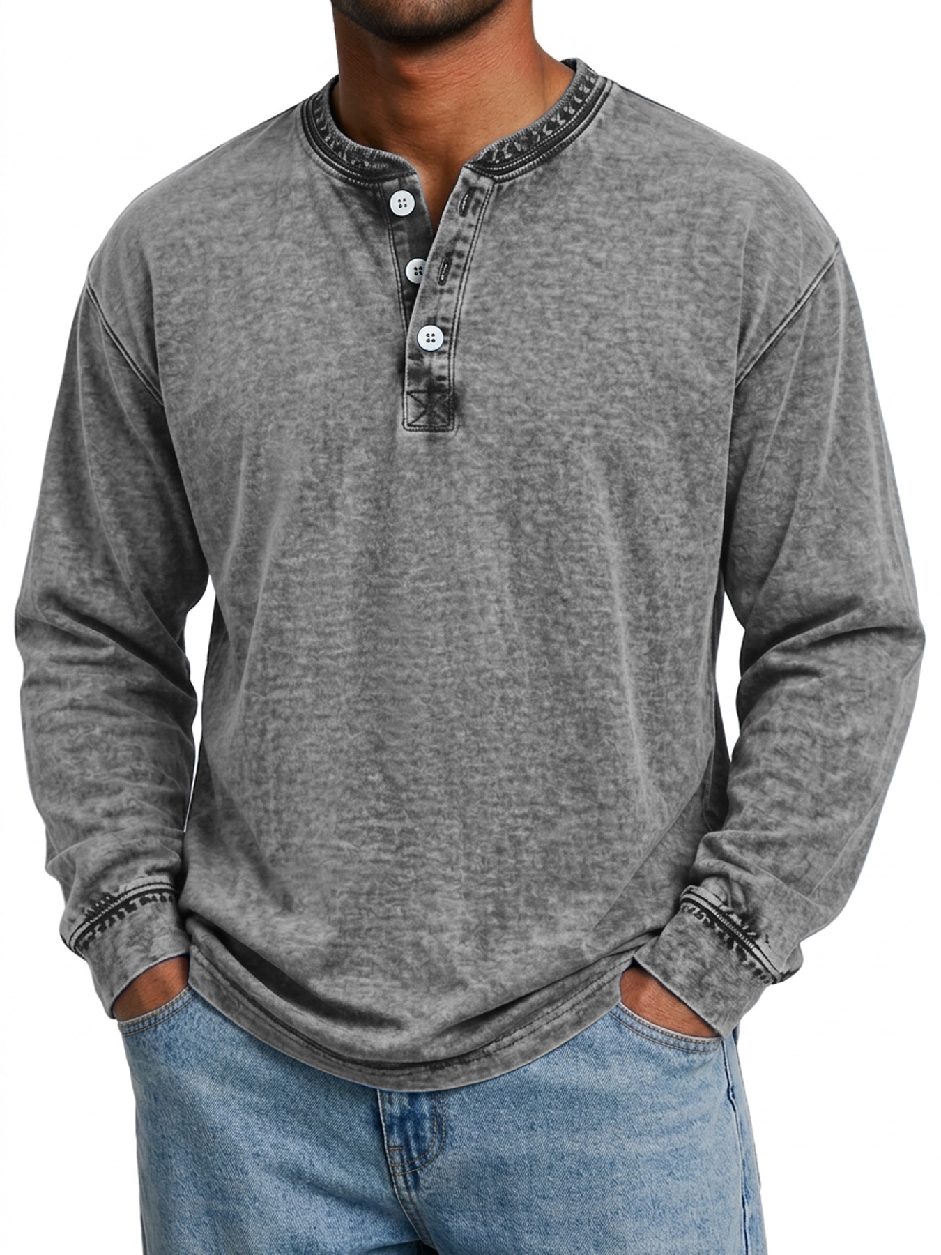 Men's Vintage Comfortable Casual Long-Sleeve Henley Shirt