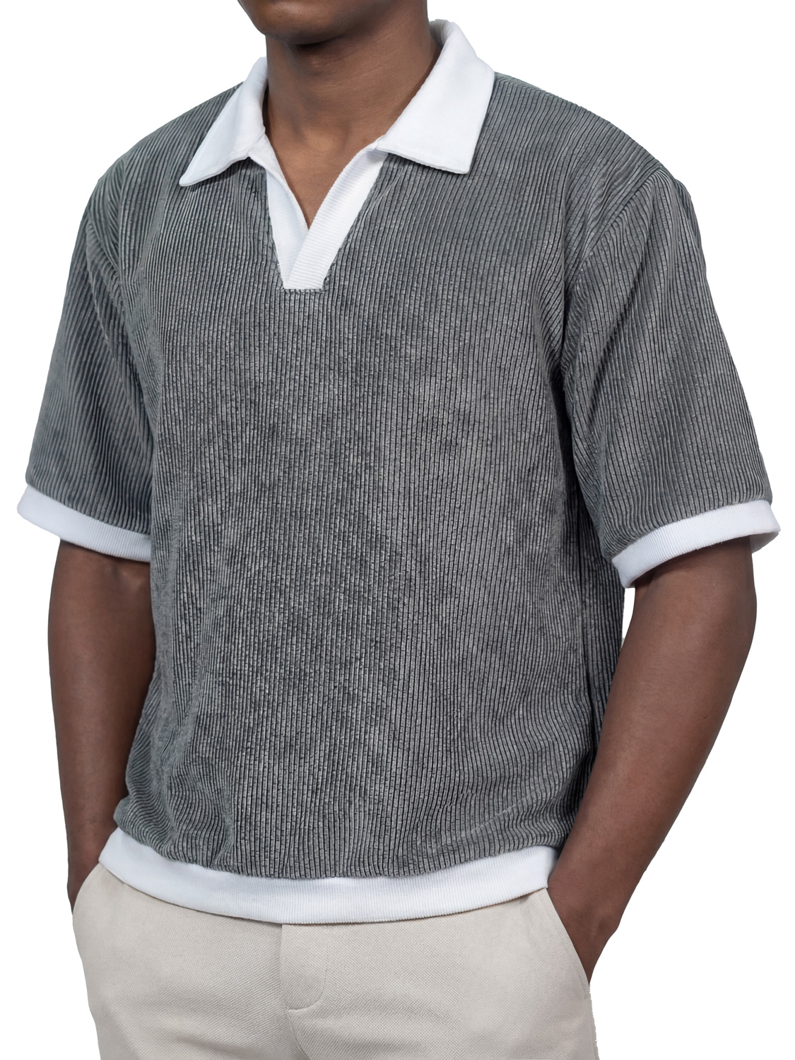 Men's Everyday Color-blocked Corduroy Casual Short-sleeved Polo Shirt