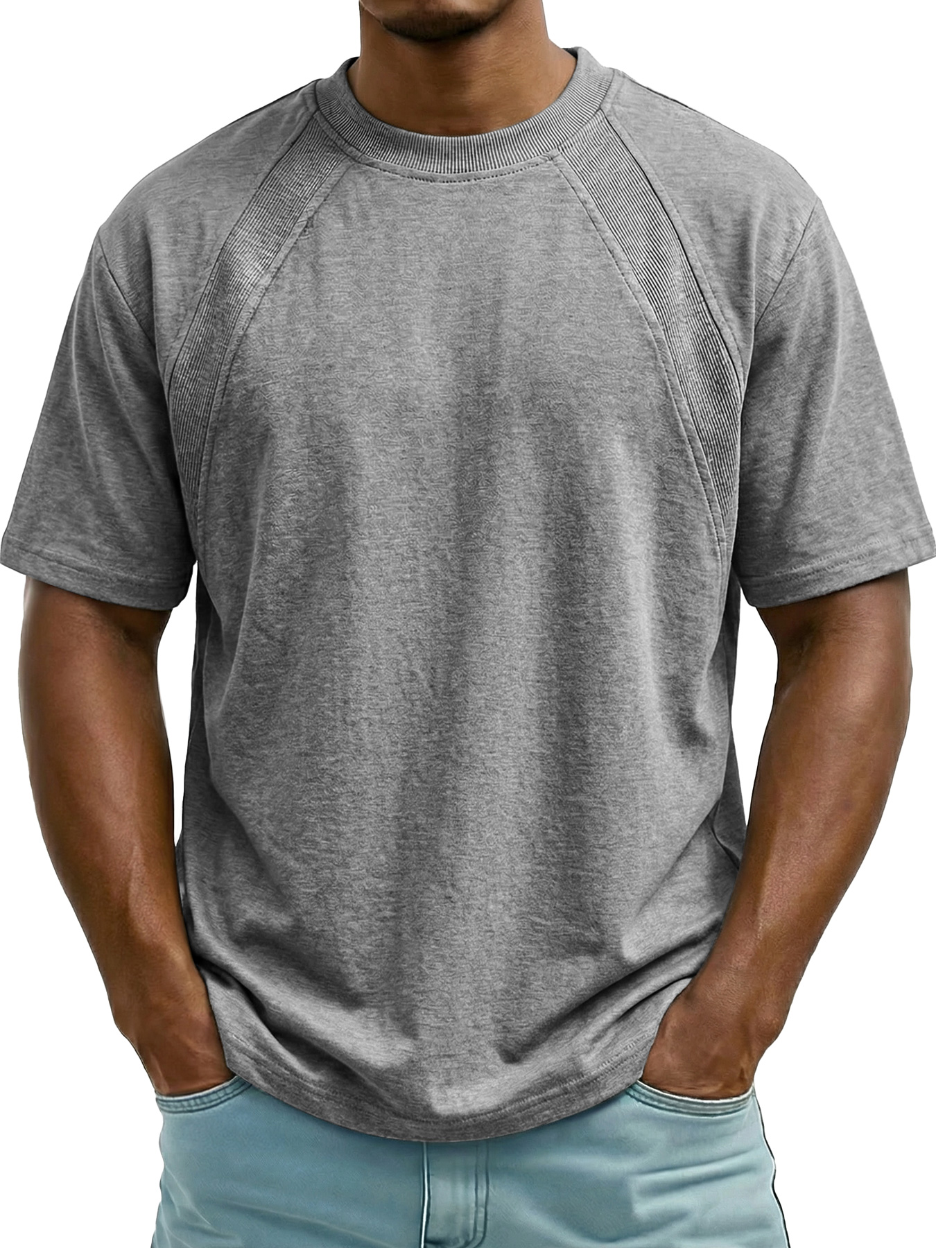 Men's Crew Neck Simple Raglan Design Casual Short Sleeve T-Shirt