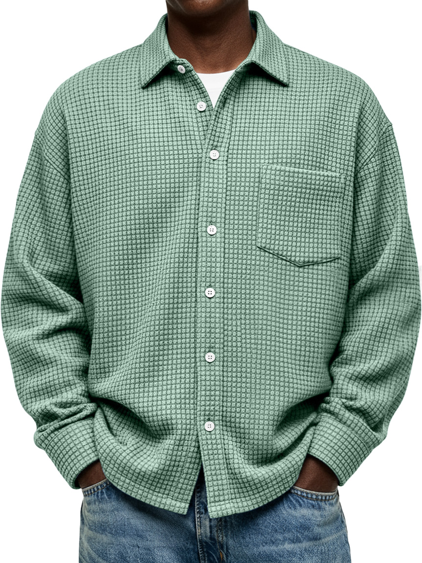 Men's Everyday Corduroy Corner Pocket Casual Solid Color Long Sleeve Shirt