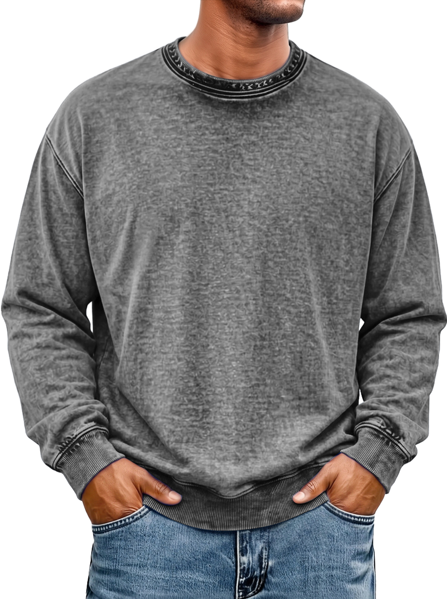 Men's Vintage Crew-Neck Washed-Finish Cotton Sweatshirt