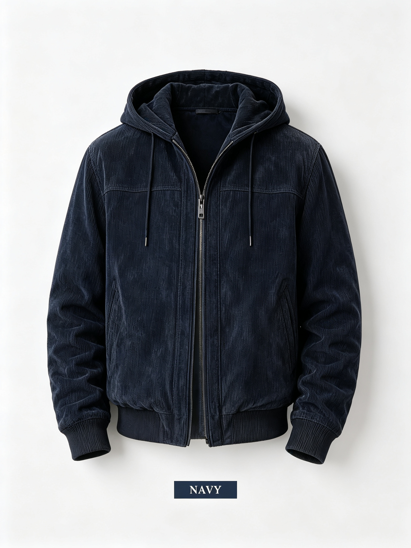 Men's Genuine Suede Bomber Jacket – Rib-Knit Trim, Casual Zip-Up Hoodie