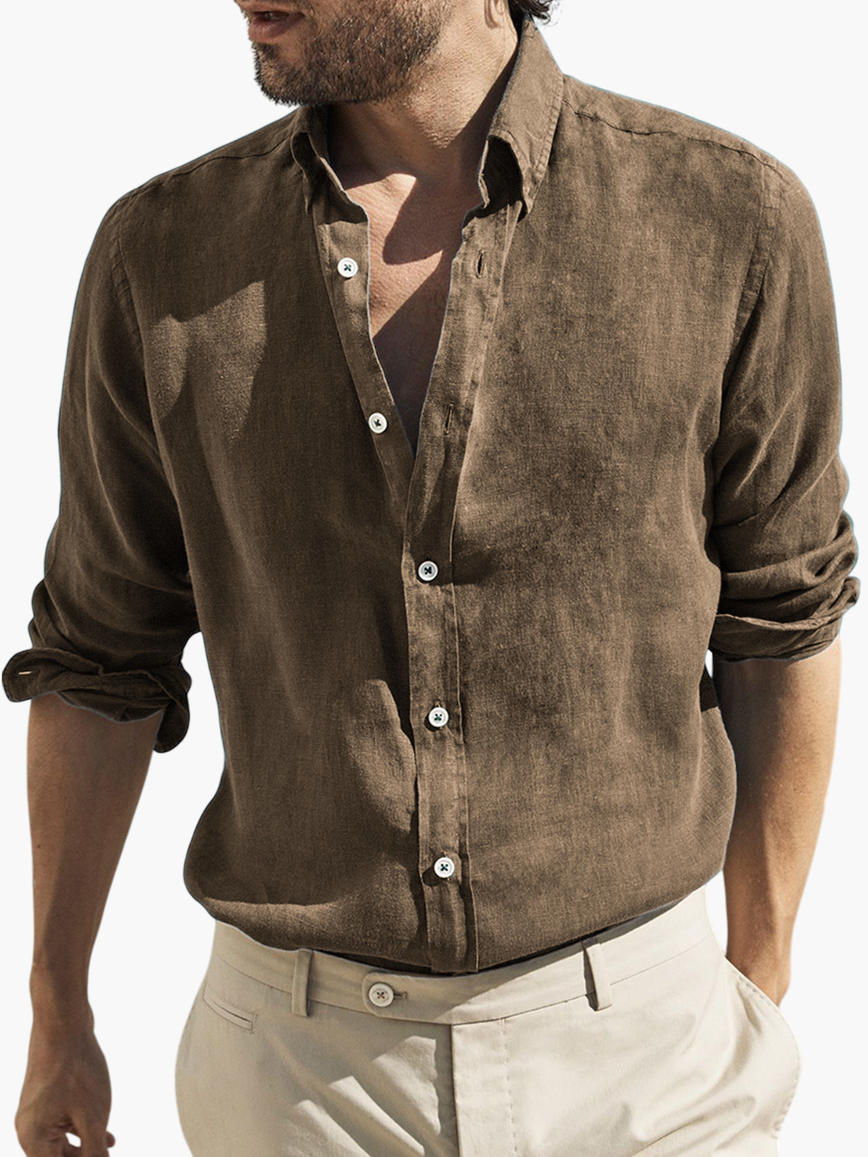 Men's Vintage Cotton Distressed Basic Washed Loose Long Sleeve Button Lapel Everyday Shirt
