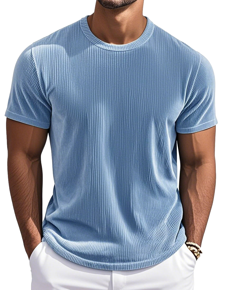 Men's Simple And Comfortable Vertical Striped Round Neck Short-sleeved T-shirt