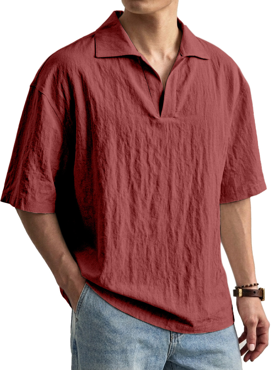 Everyday Comfortable Solid Color Seagull Collar Short-sleeved Polo Shirt