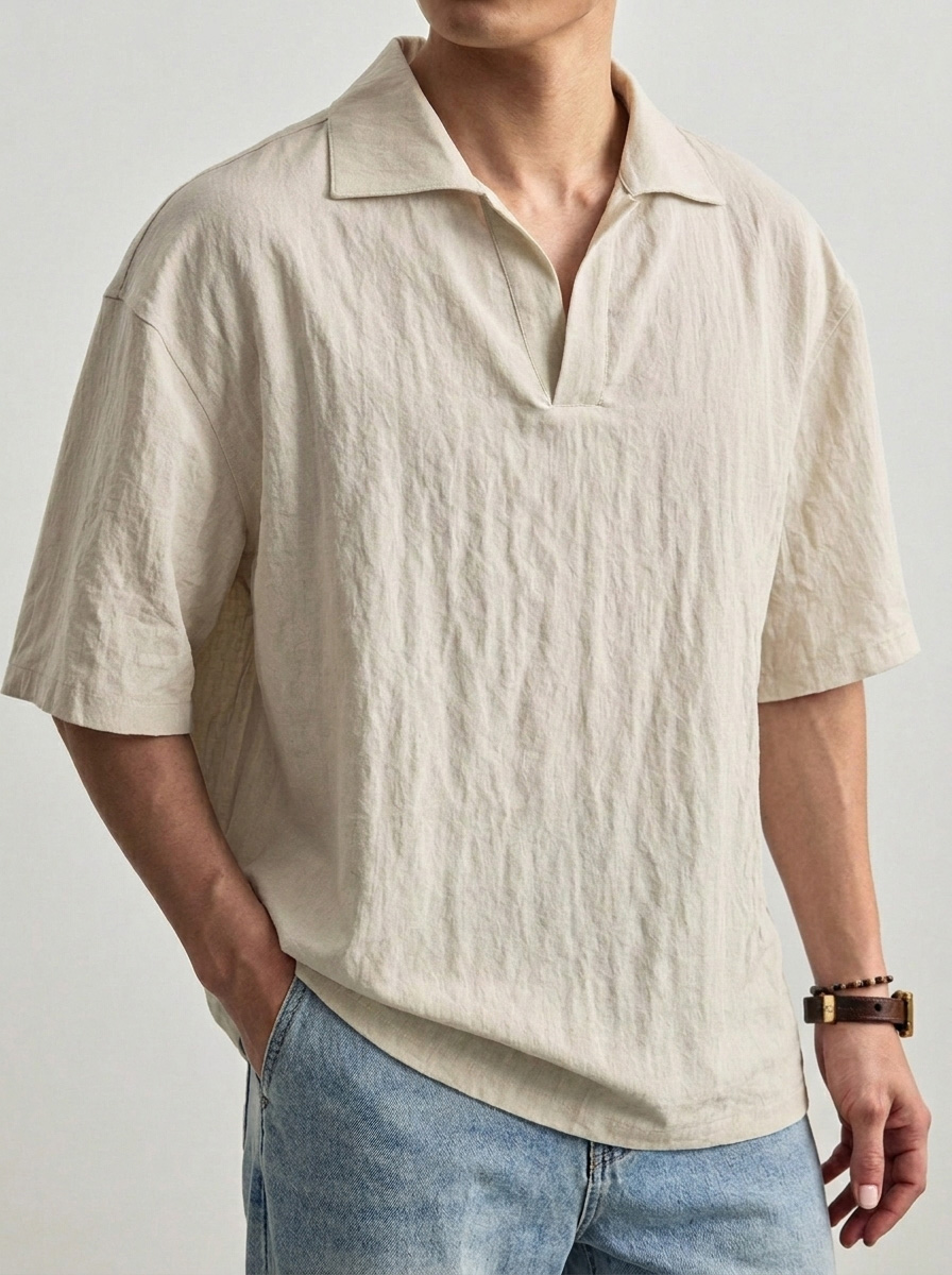 Everyday Comfortable Solid Color Seagull Collar Short-sleeved Polo Shirt