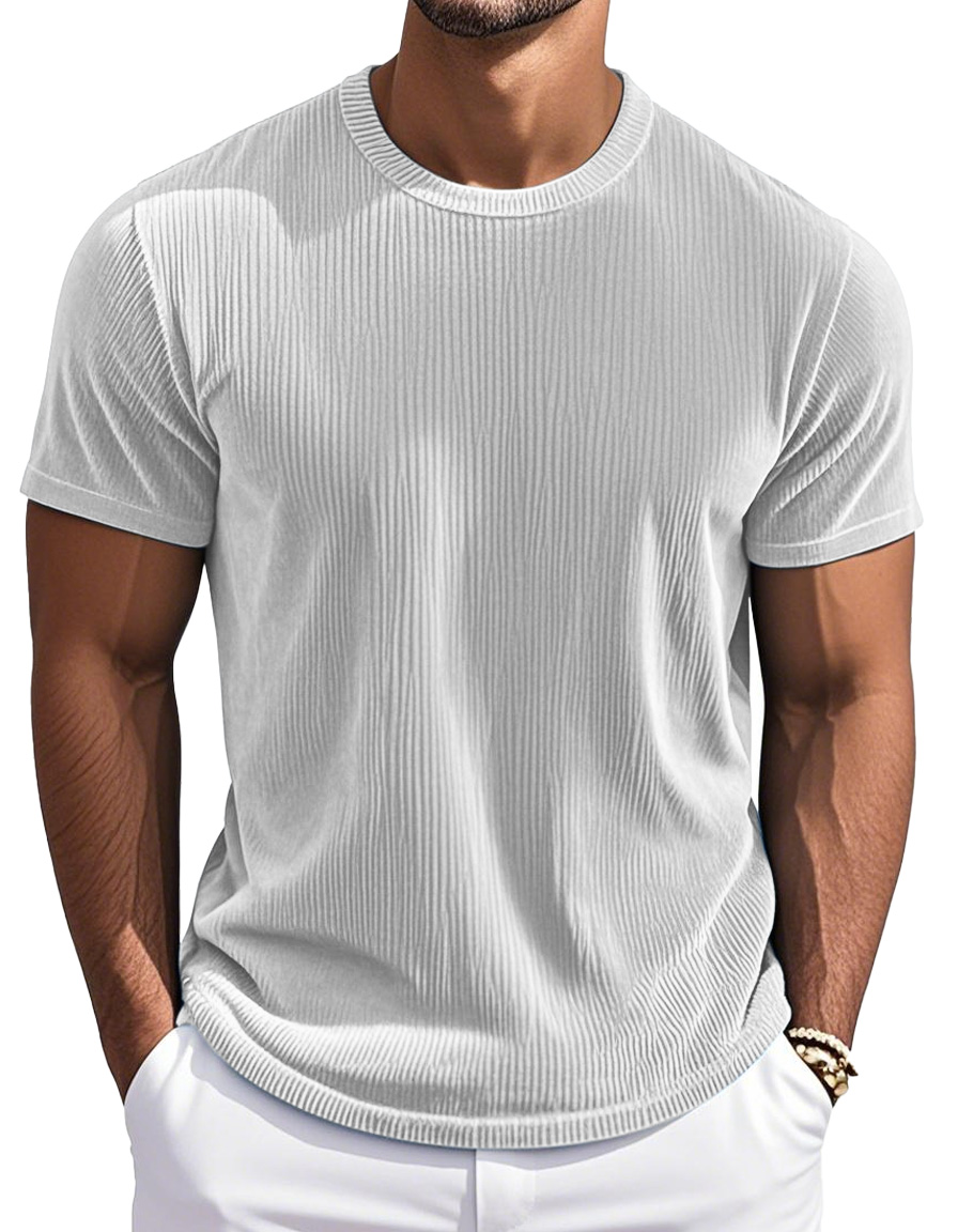 Men's Simple And Comfortable Vertical Striped Round Neck Short-sleeved T-shirt
