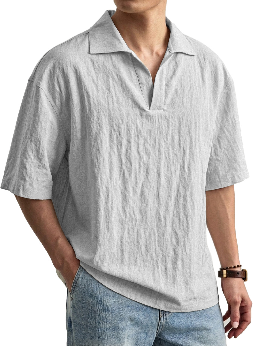 Everyday Comfortable Solid Color Seagull Collar Short-sleeved Polo Shirt