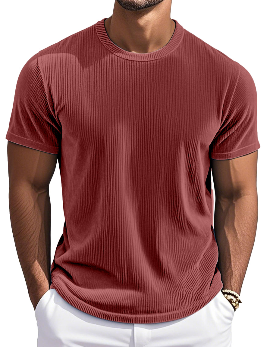 Men's Simple And Comfortable Vertical Striped Round Neck Short-sleeved T-shirt