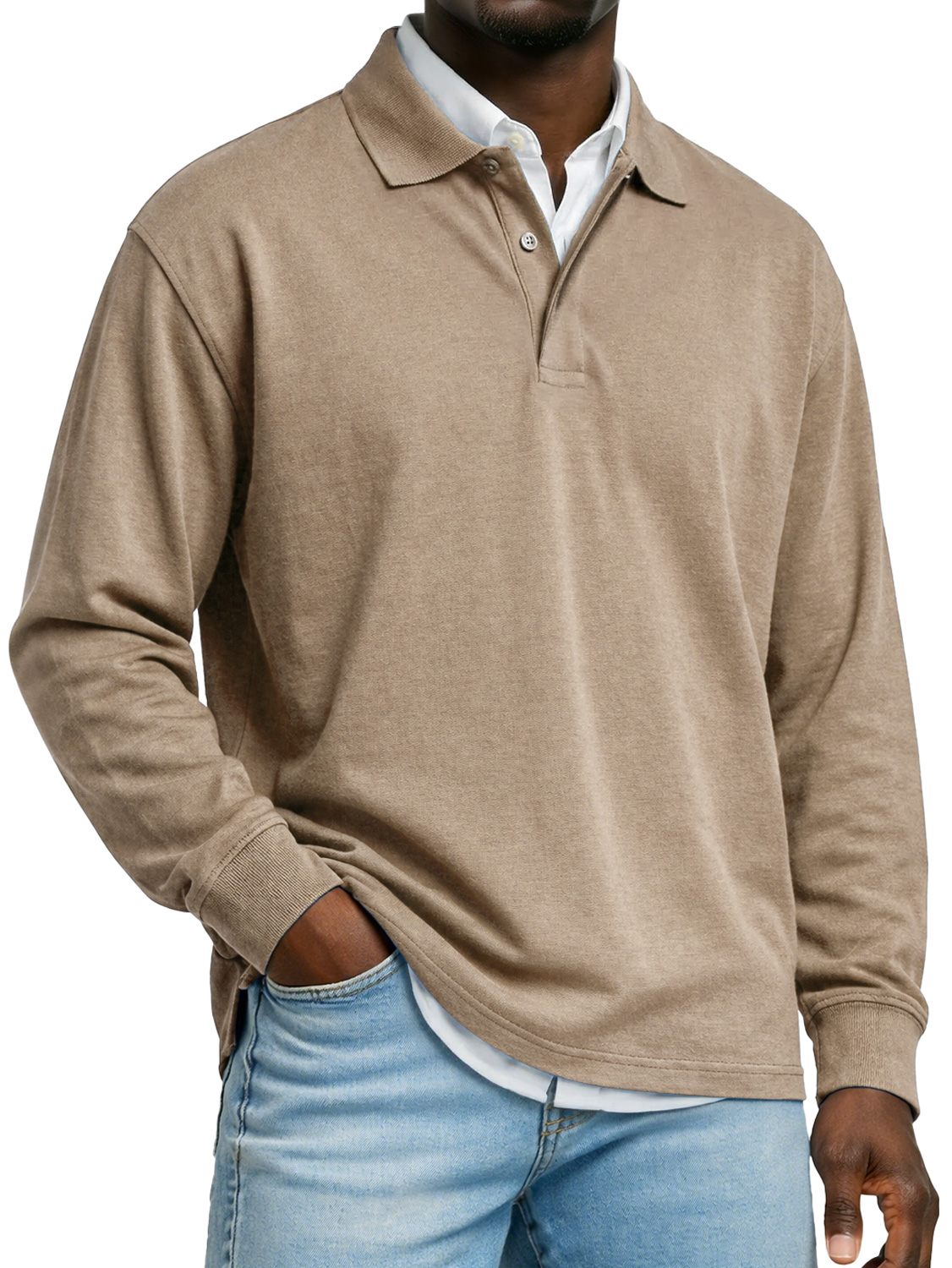 Men's Pure Cotton Long-sleeved Casual Polo Shirt With A Double-layered Placket And Collar Design