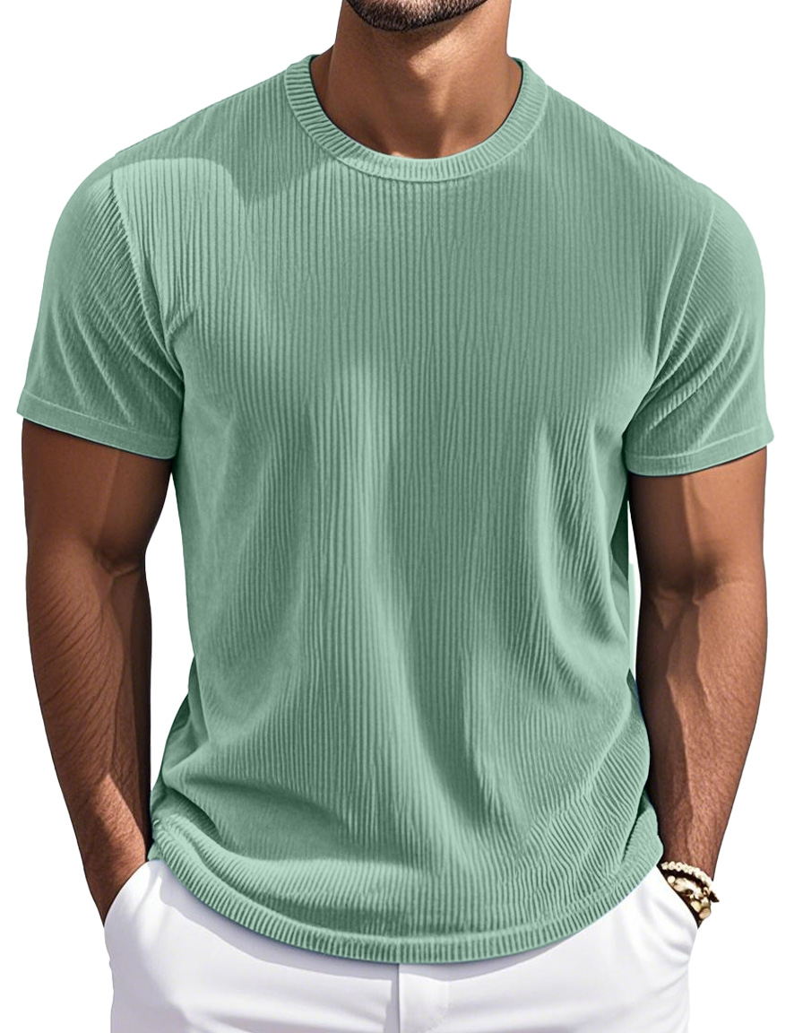 Men's Simple And Comfortable Vertical Striped Round Neck Short-sleeved T-shirt