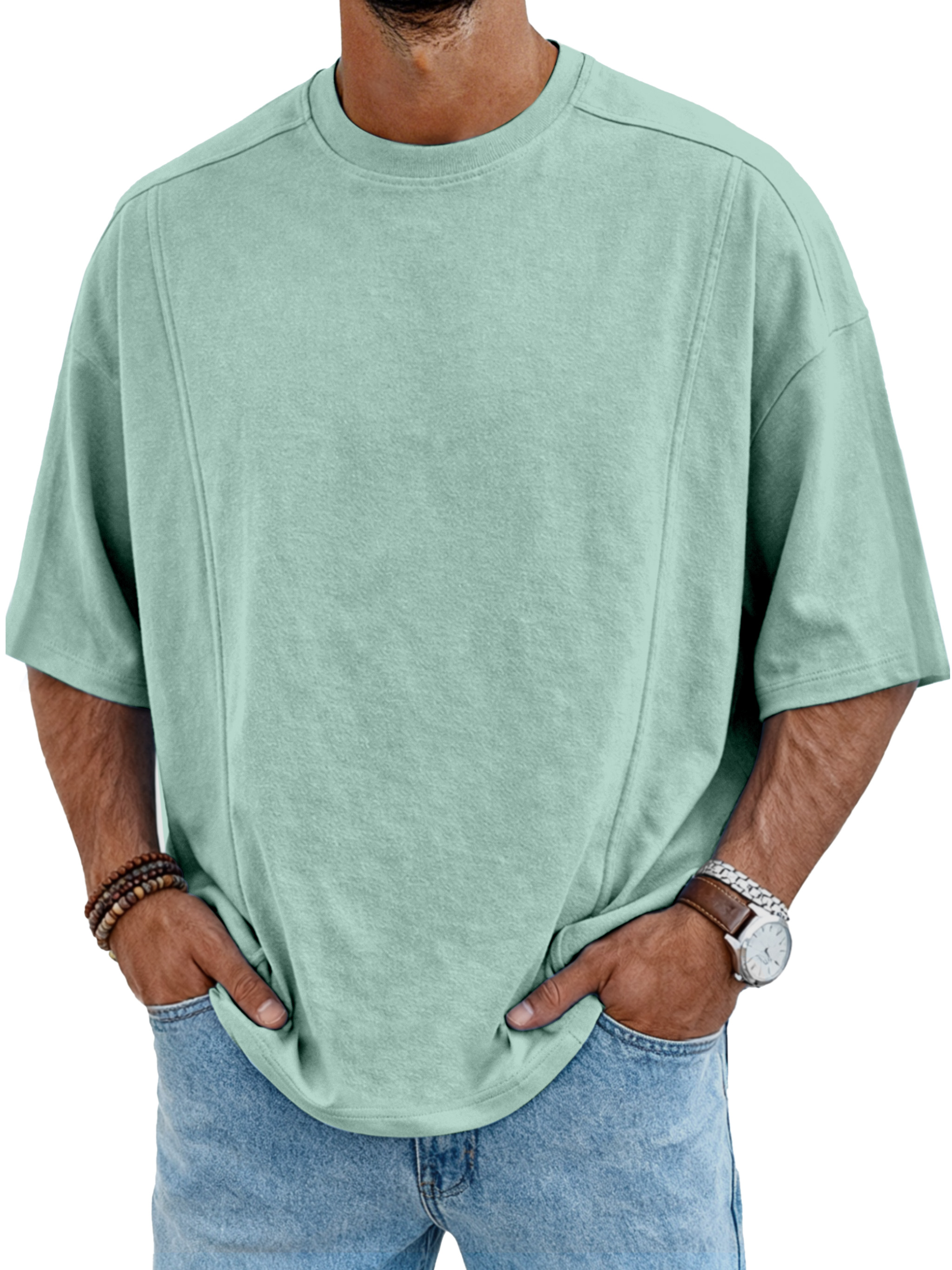 Men's Simple Deconstructed Design Round Neck Short-sleeved T-shirt