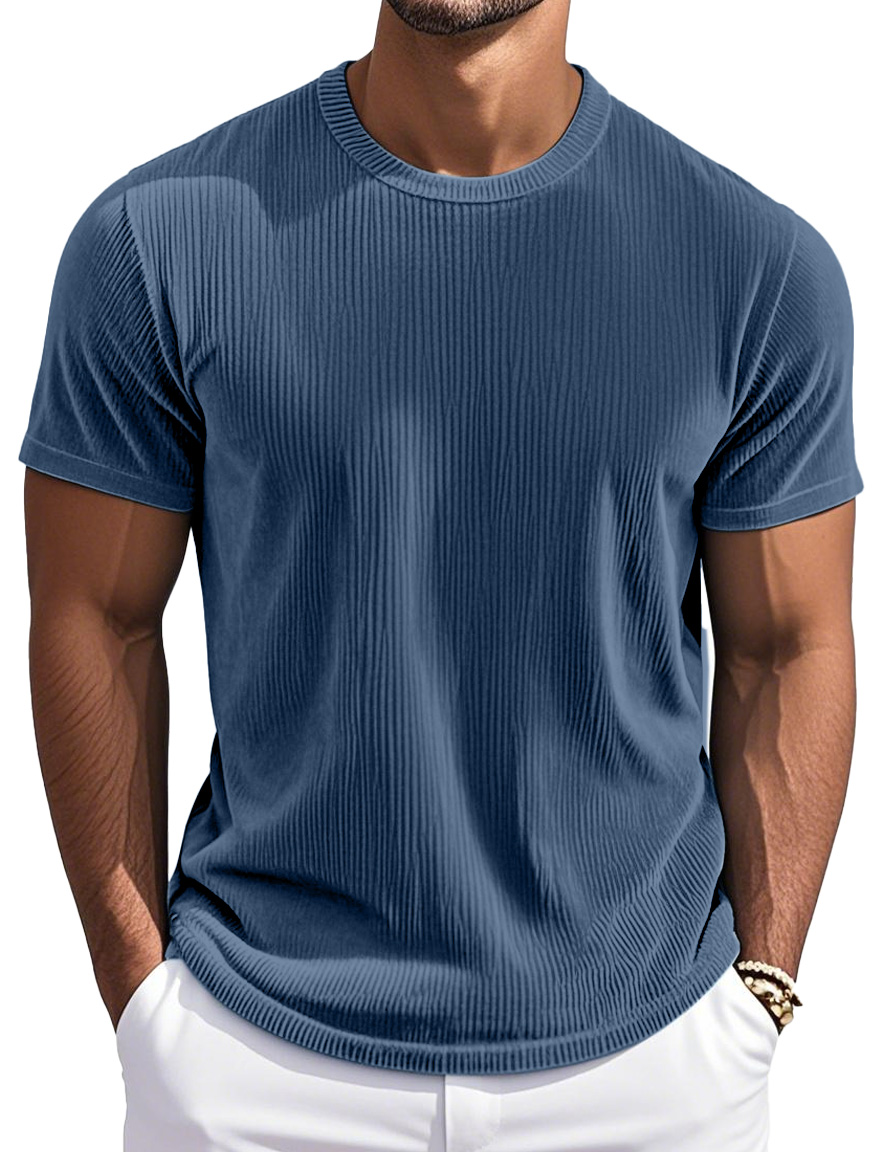 Men's Simple And Comfortable Vertical Striped Round Neck Short-sleeved T-shirt