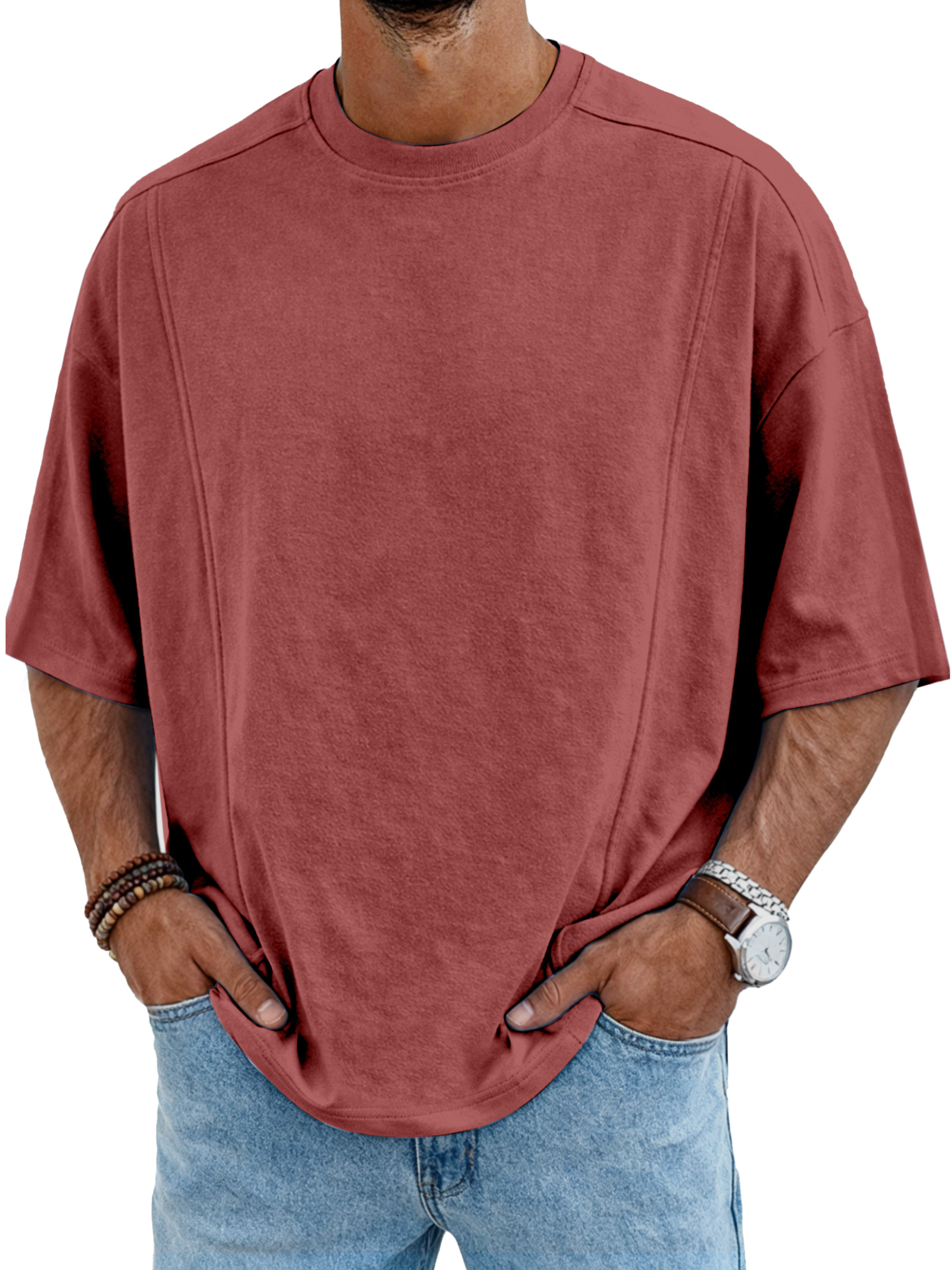 Men's Simple Deconstructed Design Round Neck Short-sleeved T-shirt