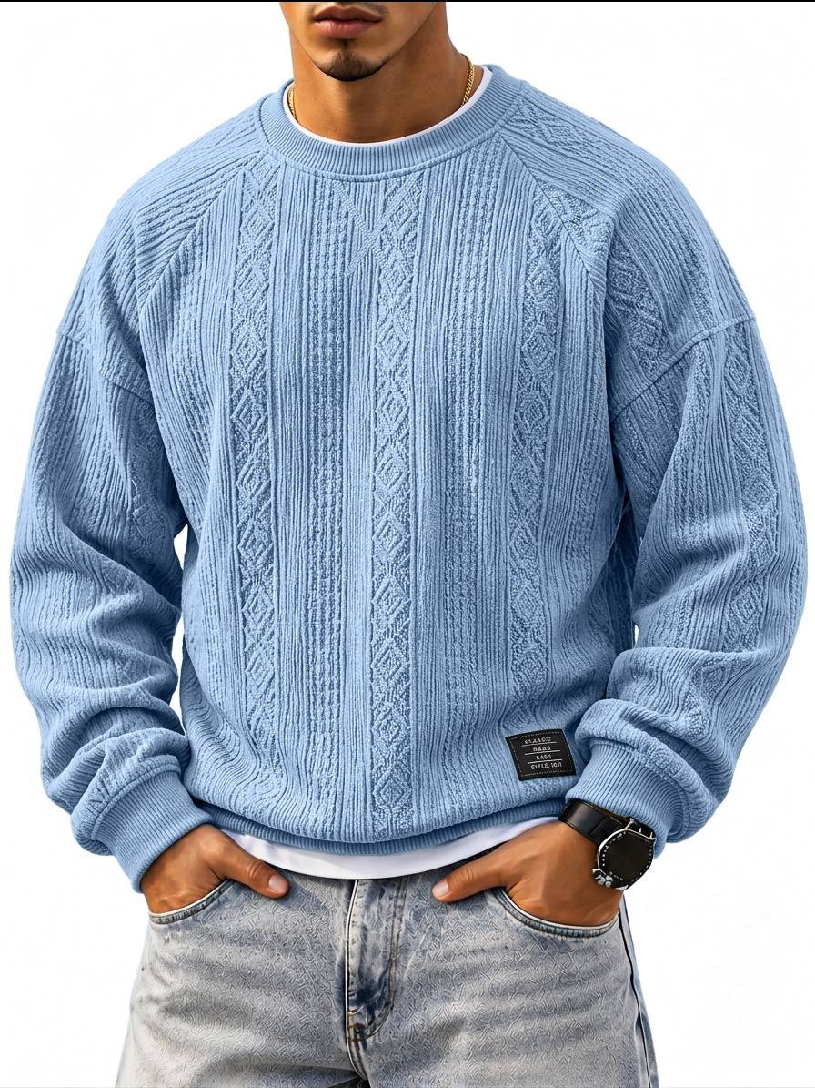 Men’s Comfortable Jacquard Crew-Neck Sweatshirt