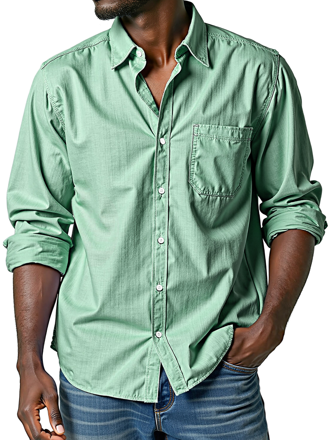 Men's Comfortable Lapel Casual Solid Color Long-sleeved Shirt