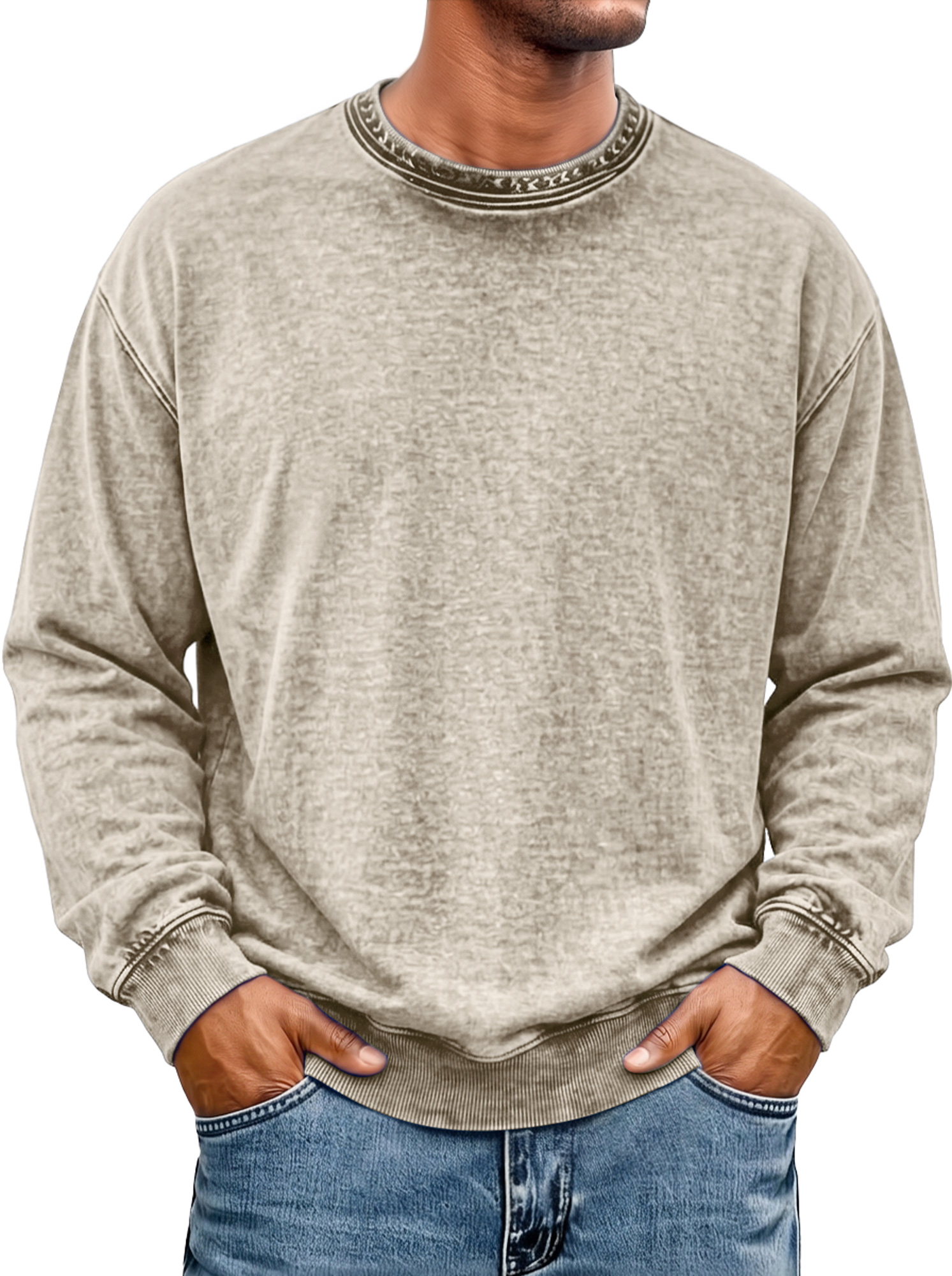 Men's Vintage Crew-Neck Washed-Finish Cotton Sweatshirt