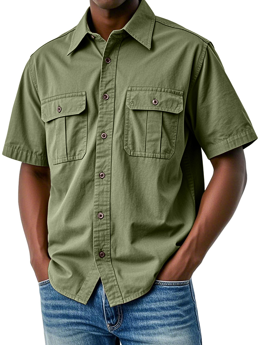 Men's Retro Everyday Double Pocket Workwear Short Sleeve Shirt