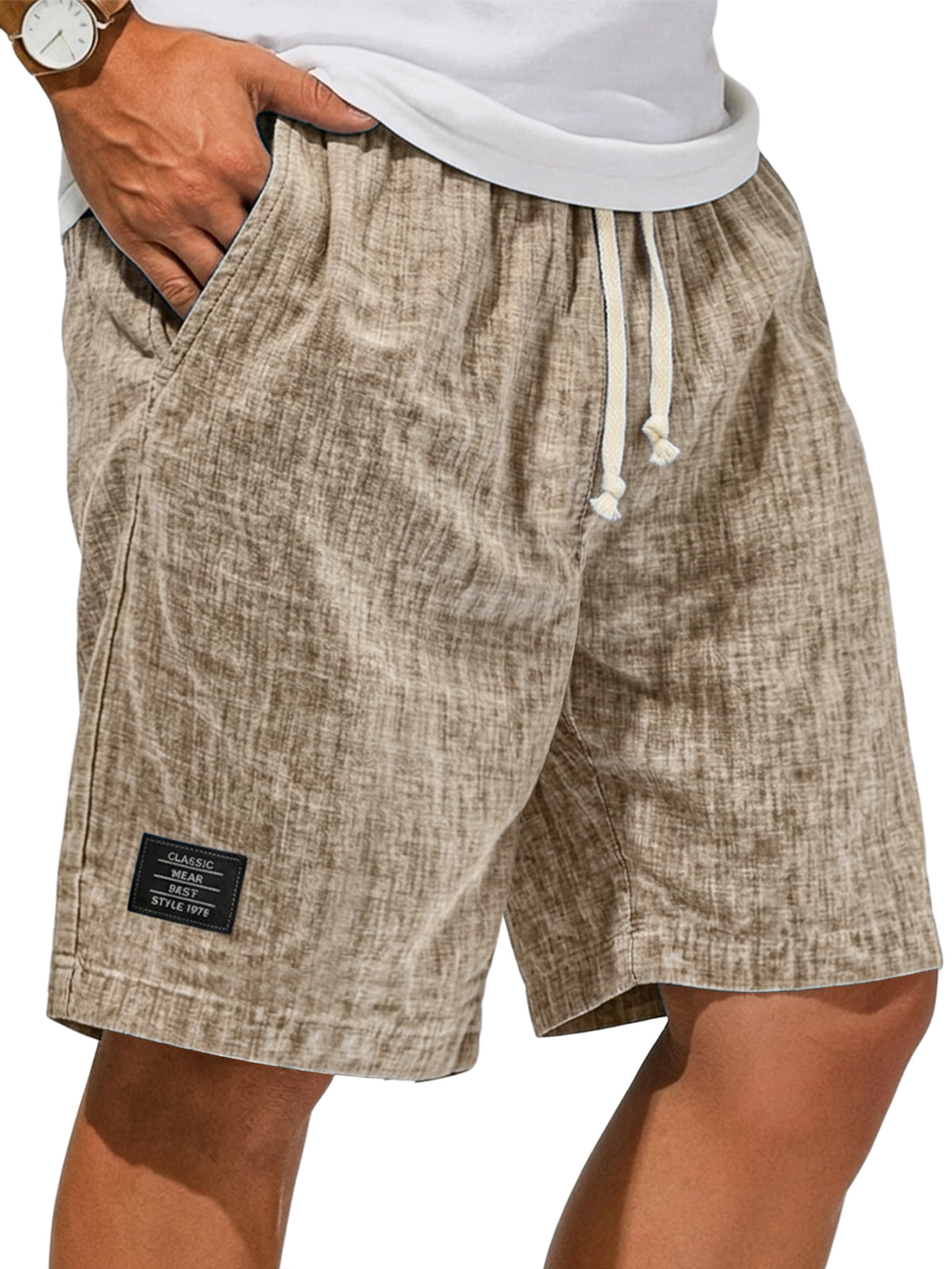 Men's Breathable Linen Casual Loose-Fit Shorts with Embroidered Logo