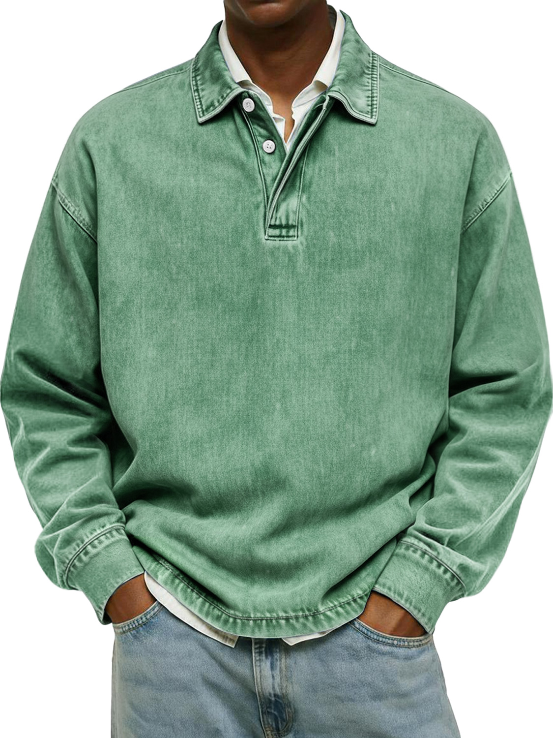 Men's Retro Collar Button Casual Long-Sleeve Polo Shirt
