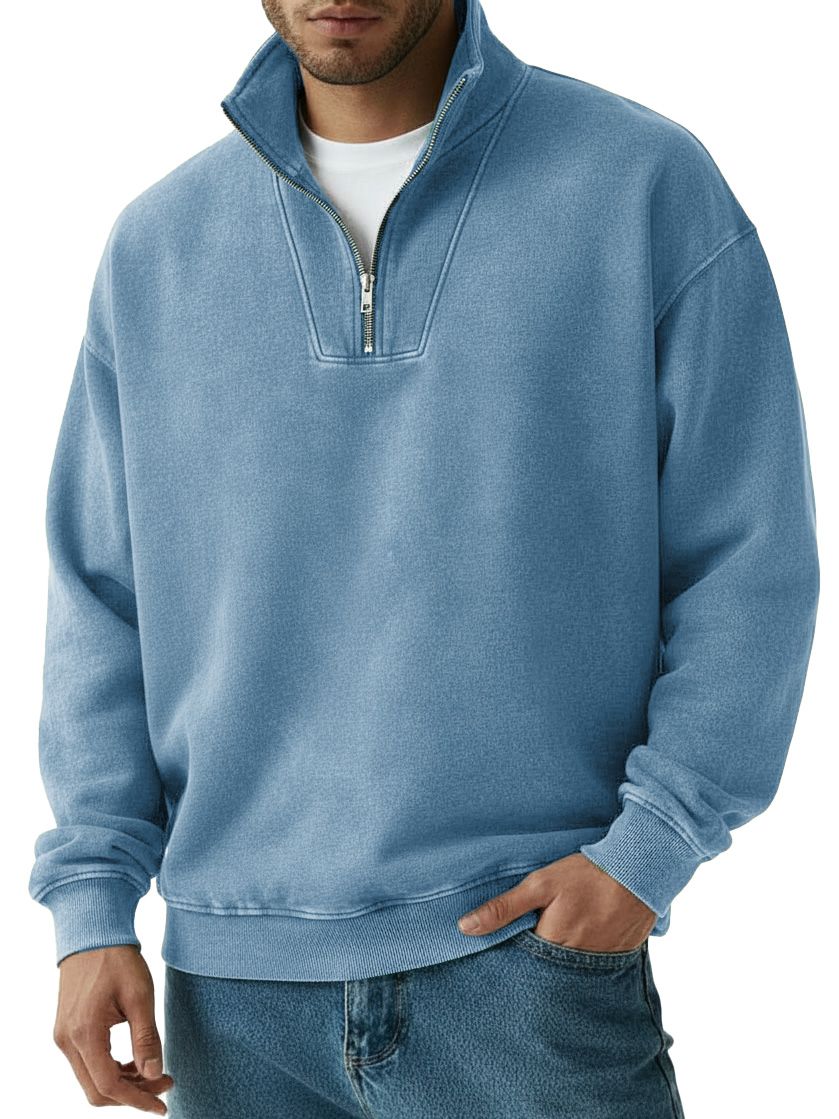 Men's Fashion Vintage Quarter-collar Zippered Long-sleeve Sweater 