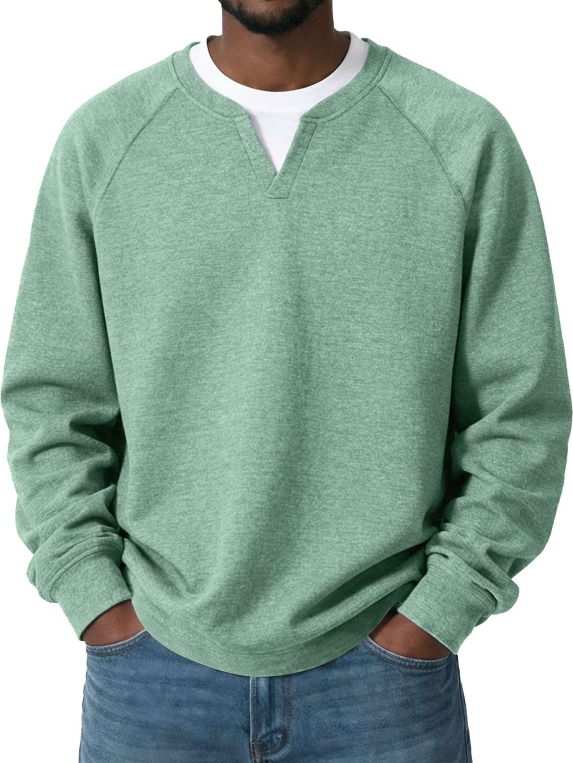 Men's Everyday Casual Comfortable Long-sleeved T-shirt With A Faux Two-piece Design And Raglan Sleeves