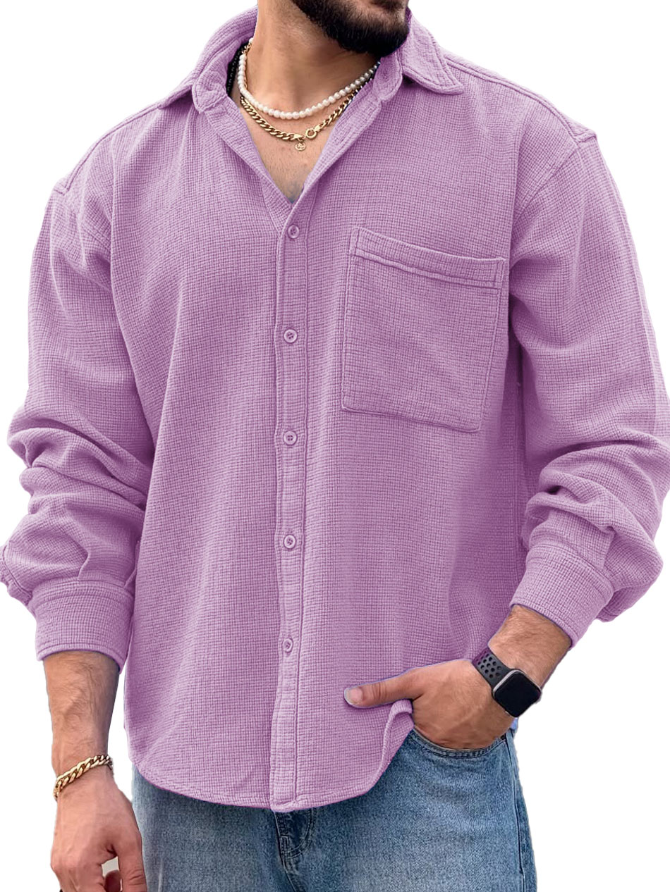 Men's Fashionable Casual Long-Sleeved Shirt with Turn-Down Collar and Pockets