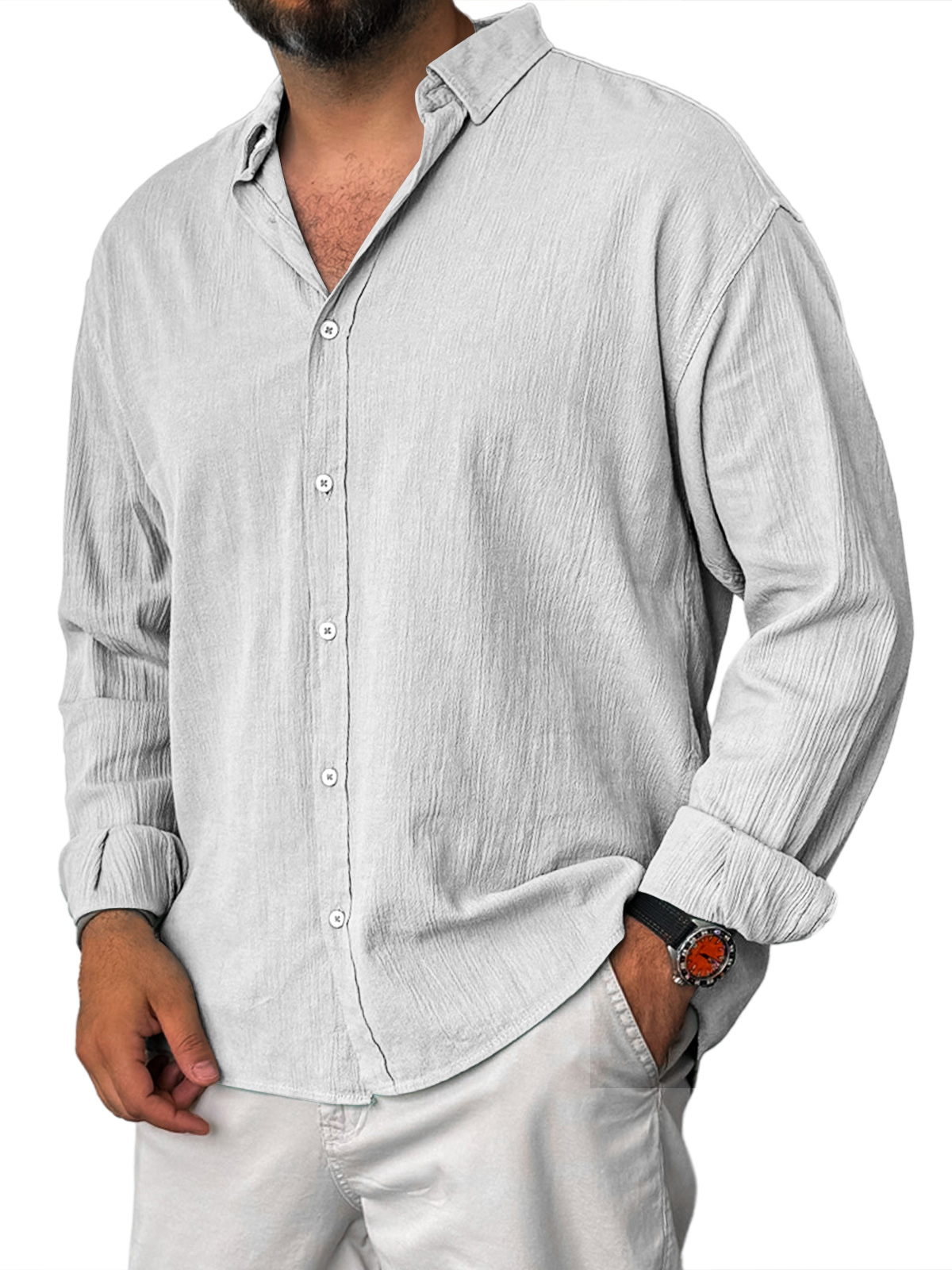 Men's Casual Lapel Loose And Comfortable Long Sleeve Shirt