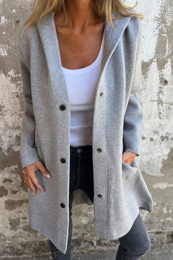 SOLID COLOR CASUAL LONG SLEEVE SINGLE BREASTED HOODED JACKET